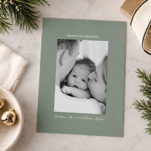 Sage Familjefoto Första Merry Little Christmas Julkort