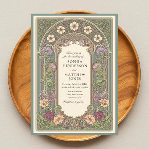 Sage Floral Art Nouveau bröllopsinbjudan Inbjudningar