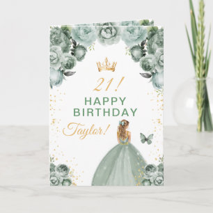 Sage Floral Blond Hårig Flicka Grattis på födelsed Kort