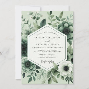 Sage Floral Bloom Bröllop Inbjudningar