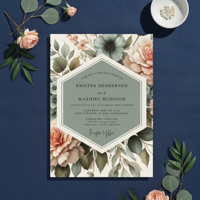 Sage Floral Bloom Romantik Bröllop Inbjudningar (Skapare uppladdad)
