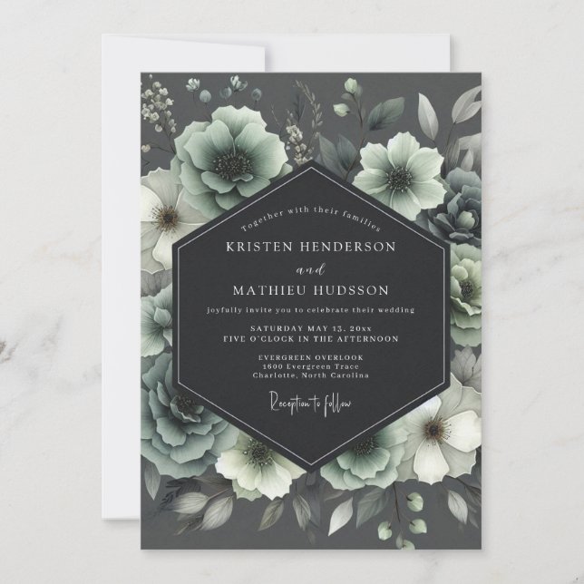 Sage Floral Enchantment Wedding Inbjudningar (Framsida)