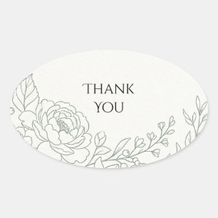 Sage Floral Line Art Tack tack Ovalt Klistermärke