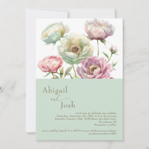 Sage Floral Peonies Inbjudan