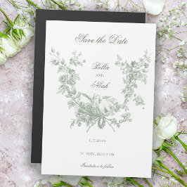 Sage Floral Wreath w/Lovebirds Save the Date Magnetisk Inbjudningskort