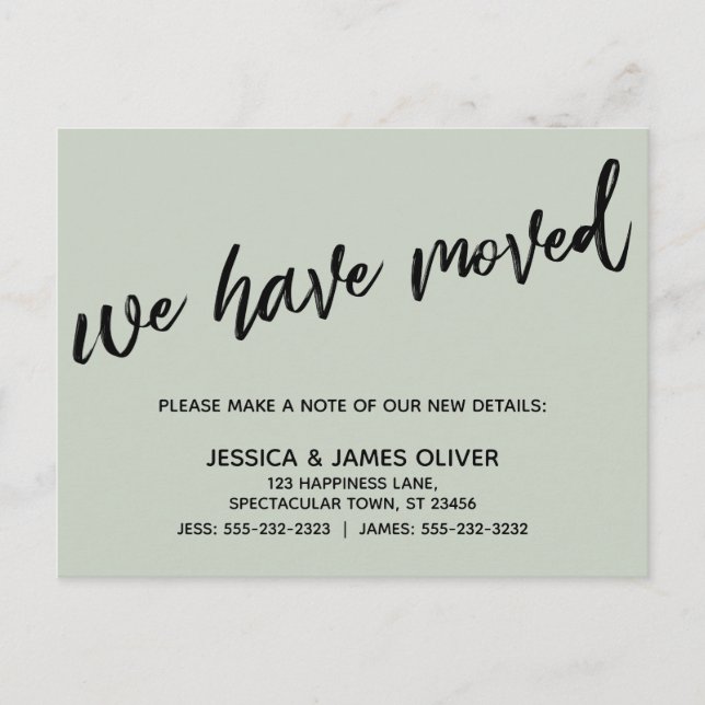 Sage för enkel Vi har flyttat-typografi Vykort (Framsida)
