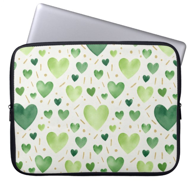 Sage Garden Watercolor Hjärtan Laptop Fodral (Framsidan)