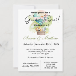 Sage Gender Reveal Animal Safari i en Hett Luft Bo Inbjudningar