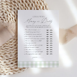 Sage Gingham Baby Shower Gissa Vem Mamma eller pap Inbjudningar