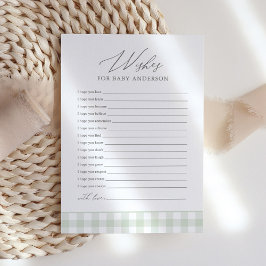 Sage Gingham Baby Shower Önskemål för Baby Card Inbjudningar