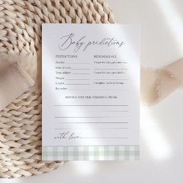 Sage Gingham Baby Shower Predictions and Advice Inbjudningar