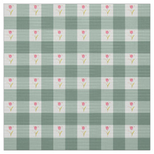 Sage Gingham Blommig Tyg per Meter
