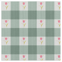 Sage Gingham Blommig Tyg per Meter