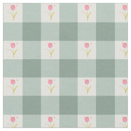 Sage Gingham Blommig Tyg per Meter