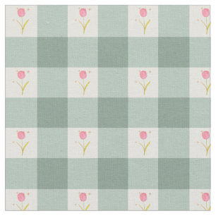 Sage Gingham Blommig Tyg per Meter