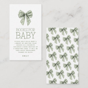 Sage Gingham Bow Bokar för Baby Baby Shower Tilläggskort