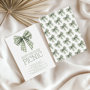 Sage Gingham Coquette Bow Baby Shower Picnic Inbjudningar