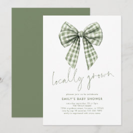 Sage Gingham Coquette Locally Grown Baby Shower Inbjudningar