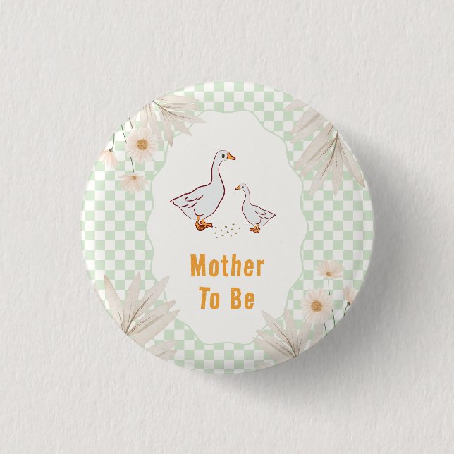 Sage Gingham Daisy Gås Mor Att Bli Babyfirande  Knapp (Framsida)