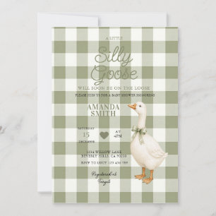 Sage Gingham Dumma Gås Bebis Shower Inbjudan
