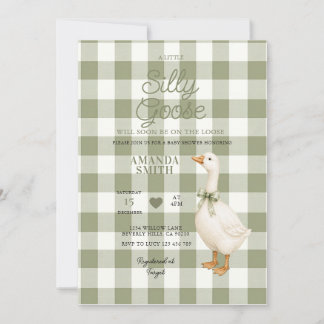 Sage Gingham Dumma Gås Bebis Shower Inbjudan