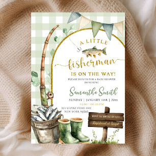 Sage Gingham Fisherman baby shower Inbjudningar