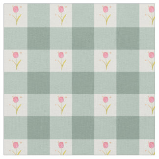 Sage Gingham Floral Fabric by the Yard Tyg