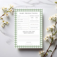 Sage Gingham Förutsägelser Baby Shower Spelkort
