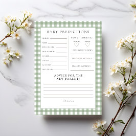 Sage Gingham Förutsägelser Baby Shower Spelkort Inbjudningar