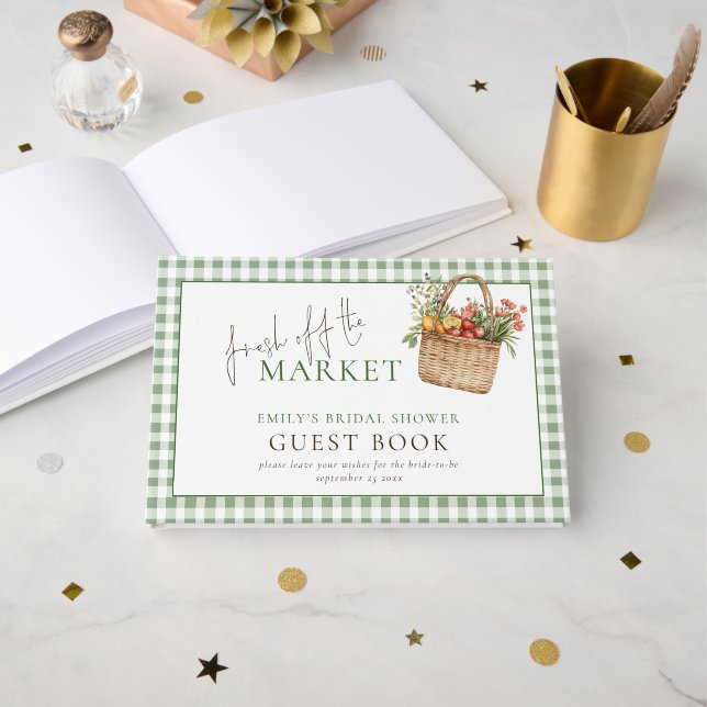 Sage Gingham Fresh från Marknaden Bröllopsfest Gästböcker (Framsida öppen)