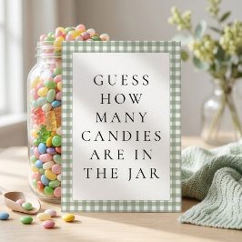 Sage Gingham Gissa Hur Många Baby Shower Spelkort Inbjudningar