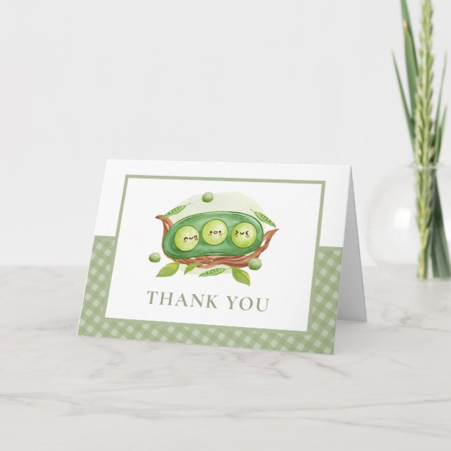 Sage Gingham Greenery Sweet Pea in Pod Baby Shower Tack Kort (Framsida)