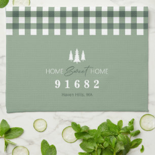 Sage Gingham Home Sweet Home Anpassningsbar Zip Co Kökshandduk