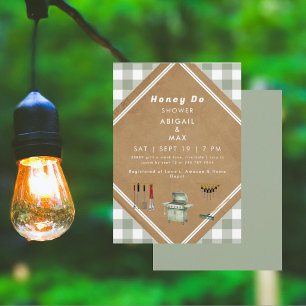 Sage Gingham Honey Do Dusch II Inbjudningar