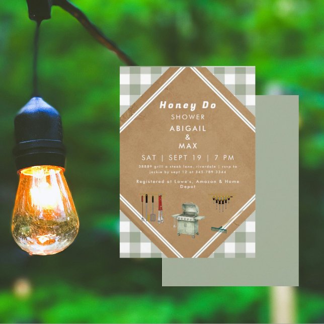 Sage Gingham Honey Do Dusch II Inbjudningar (Skapare uppladdad)