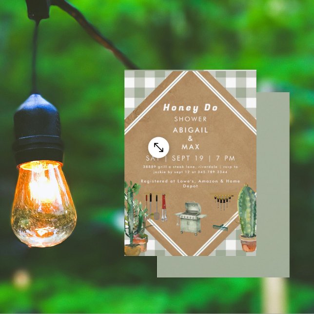 Sage Gingham Honey Do Dusch Inbjudningar (Skapare uppladdad)