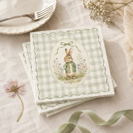 Sage Gingham Kanin Baby Shower Pappersservett