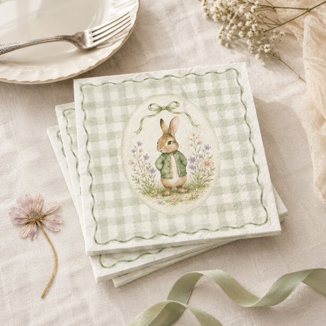 Sage Gingham Kanin Baby Shower Pappersservett (Skapare uppladdad)