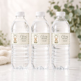 Sage Gingham Kanin Baby Shower Vattenflaskor Etikett