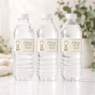 Sage Gingham Kanin Baby Shower Vattenflaskor Etikett
