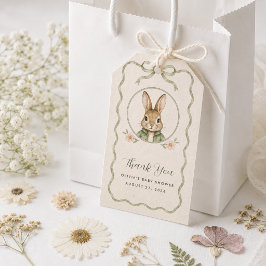 Sage Gingham Kanin Babyshower Presentetikett