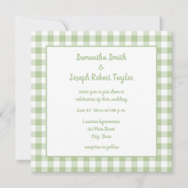Sage Gingham Landsbyggsbröllop Inbjudningar
