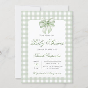 Sage Gingham och Bow Baby Shower Inbjudningar