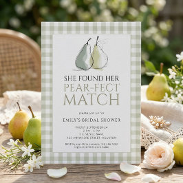 Sage Gingham Pears Pear-fect Match Bridal Shower Inbjudningar