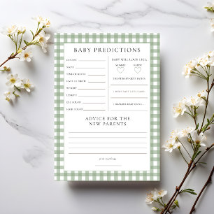 Sage Gingham Predictions Baby Shower Game Card Inbjudningar