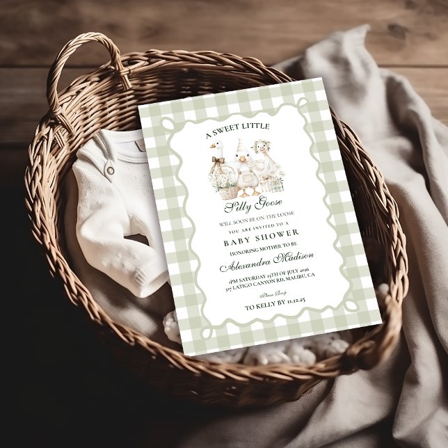 Sage Gingham Silly Goose Baby Shower Inbjudningar (Skapare uppladdad)