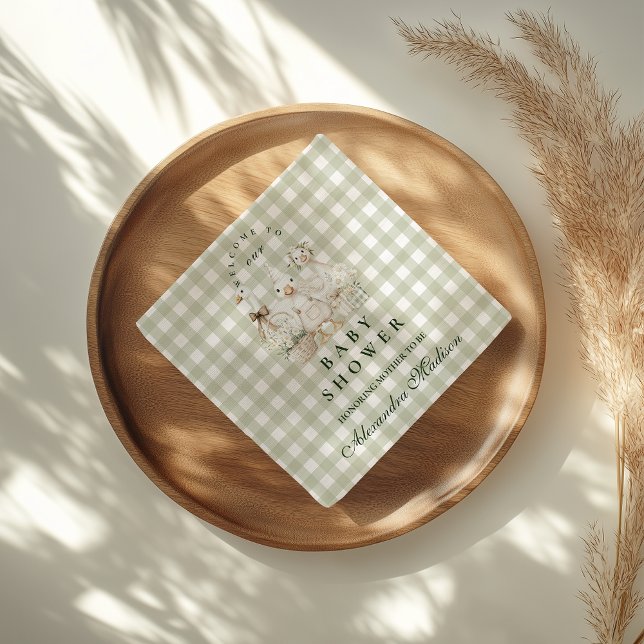 Sage Gingham Silly Goose Baby Shower Pappersservett (Skapare uppladdad)