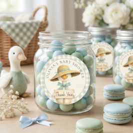 Sage Gingham Silly Goose Thank You Baby Shower  Runt Klistermärke