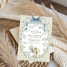 Sage Gingham Woodland Squirrel Baby Shower Inbjudningar