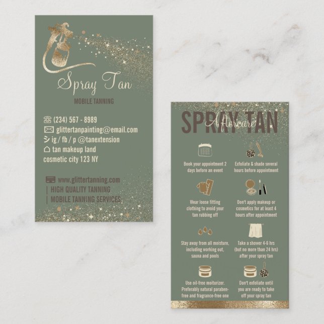 Sage Glitz Aftercare Instructions Spray Tanning Visitkort (Fram/baksida)